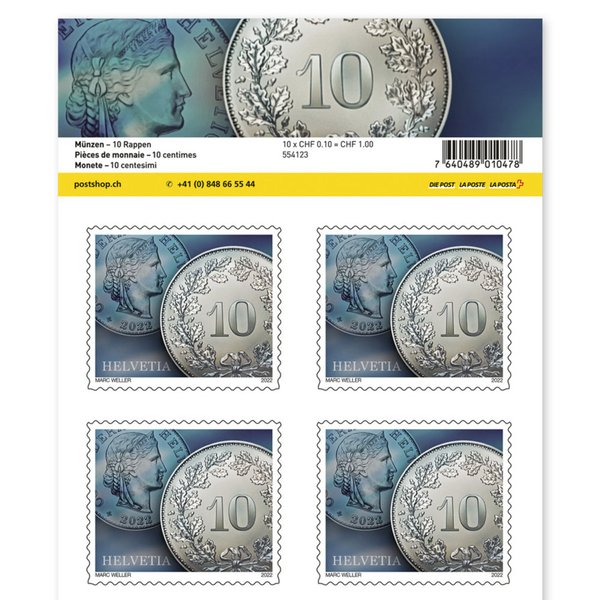Kleinbogen 100 x 0.10 Rappen Briefmarken