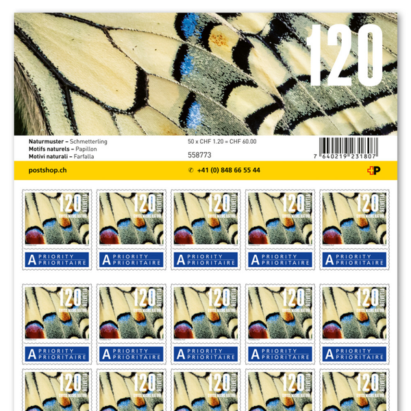 Bogen 50 x 1.20 A-POST Briefmarken 'Schmetterling'